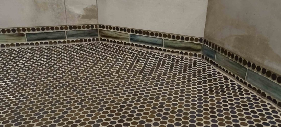 Polished Porcelain Tile Shower, Penny Round Tile, Walsh Residence, Tucson-2